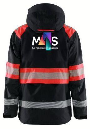 Parka haute visibilité à capuche, logo M4S dans le dos.