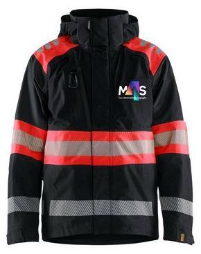 Parka haute visibilité à capuche, logo M4S sur la poitrine.