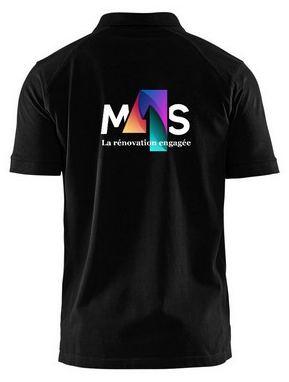Polo noir manches courtes, logo M4S grand format dans le dos.