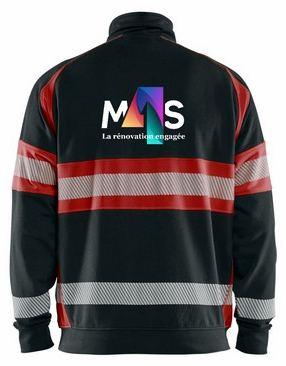 Sweat zippé haute visibilité, logo M4S dans le dos.