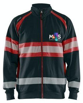 Sweat zippé haute visibilité à bandes rétroréfléchissantes, logo M4S sur la poitrine.
