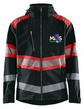 Veste haute visibilité à capuche et bandes rétroréfléchissantes, logo M4S sur la poitrine.